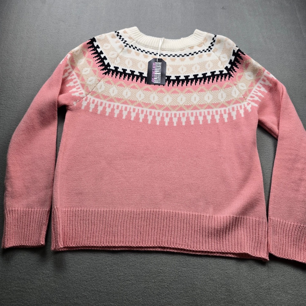 Beauty Depot Women Pink White Aztec Knit Sweater Crew Neck Small NWT